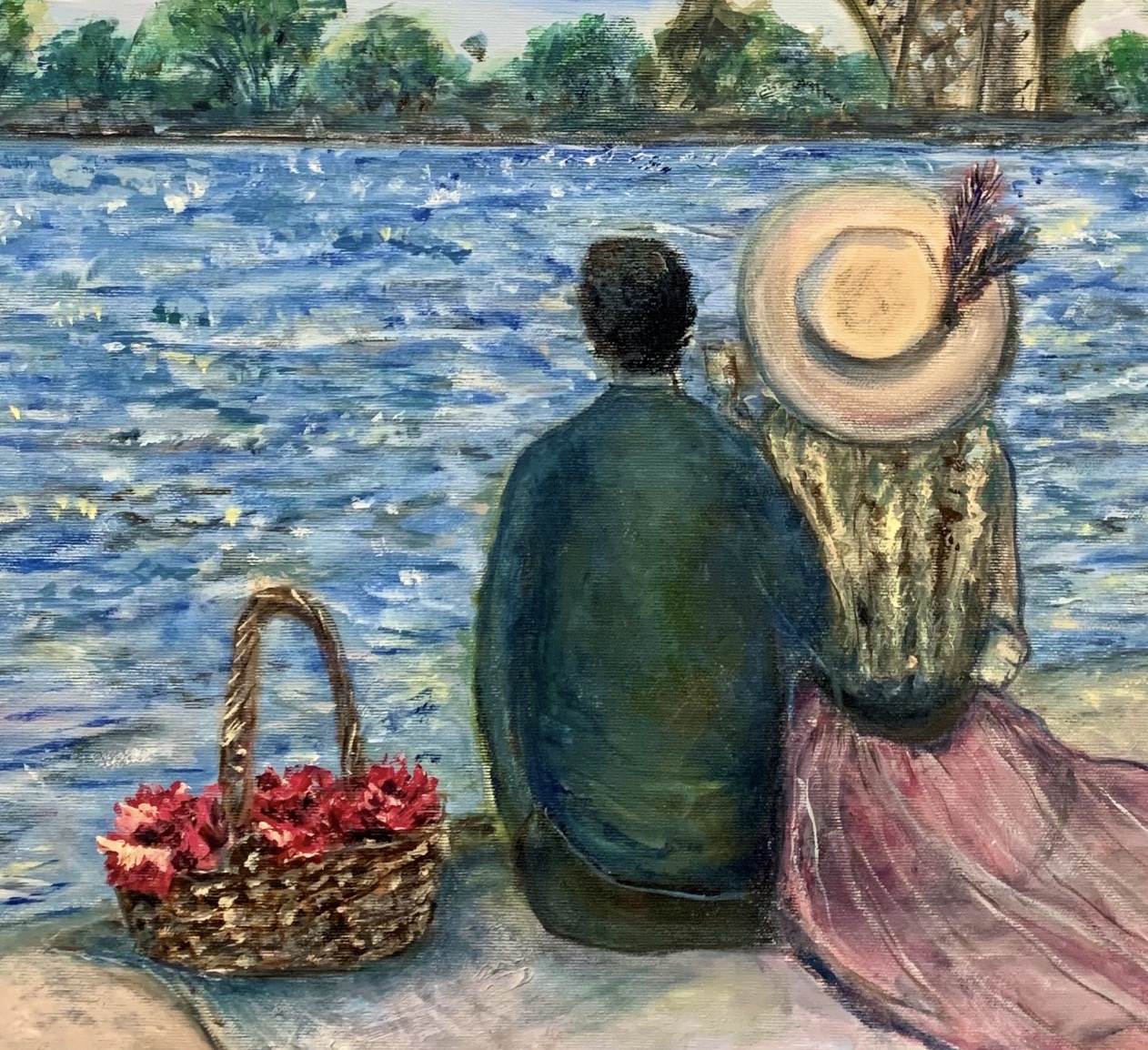 Detail of the oil painting Paris for Two by Marina Stognieva